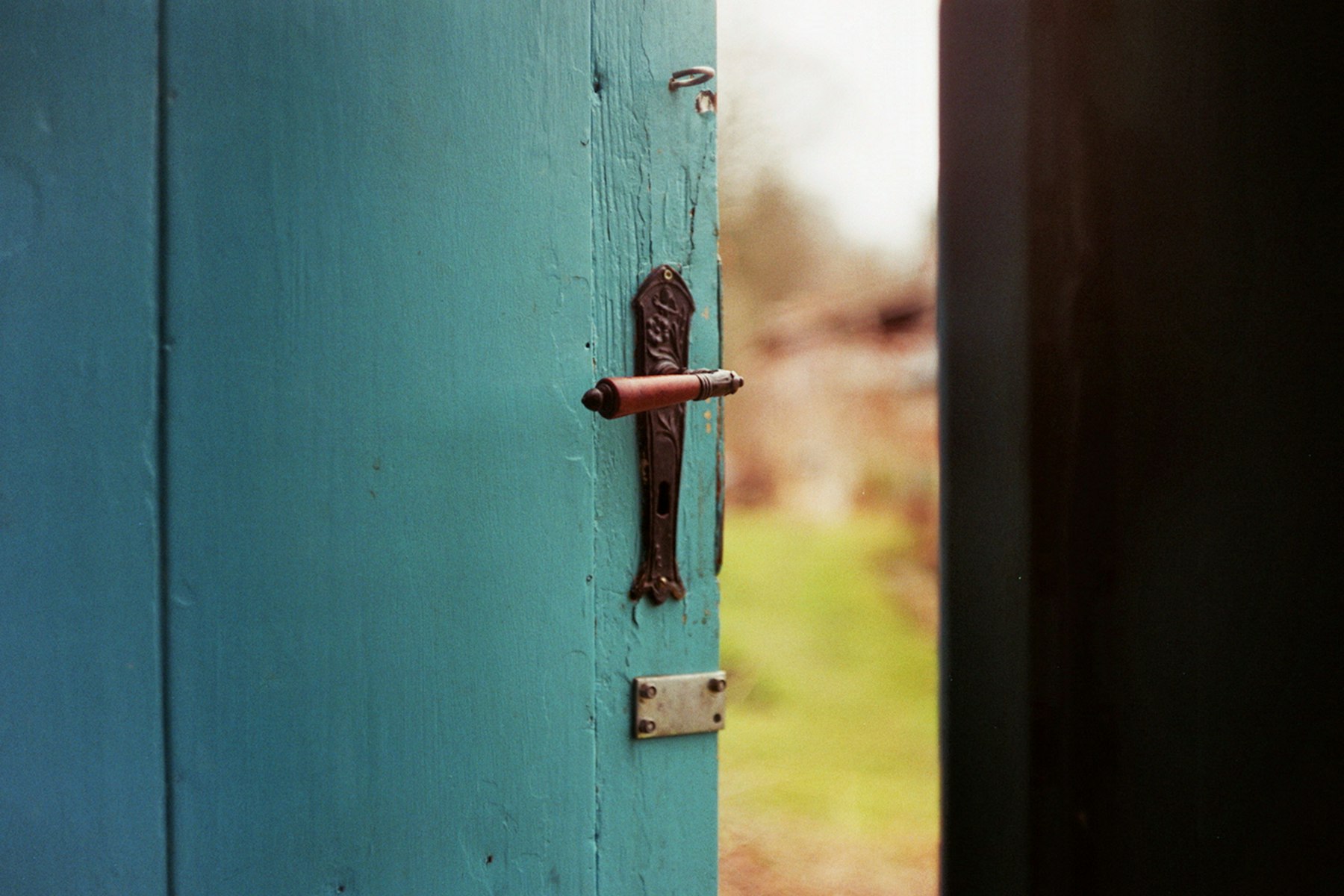A blue wooden front door